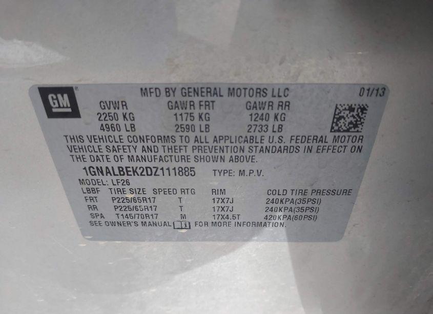 Photo 9 of 2013 Chevrolet Equinox LS (VIN 1GNALBEK2DZ111885)