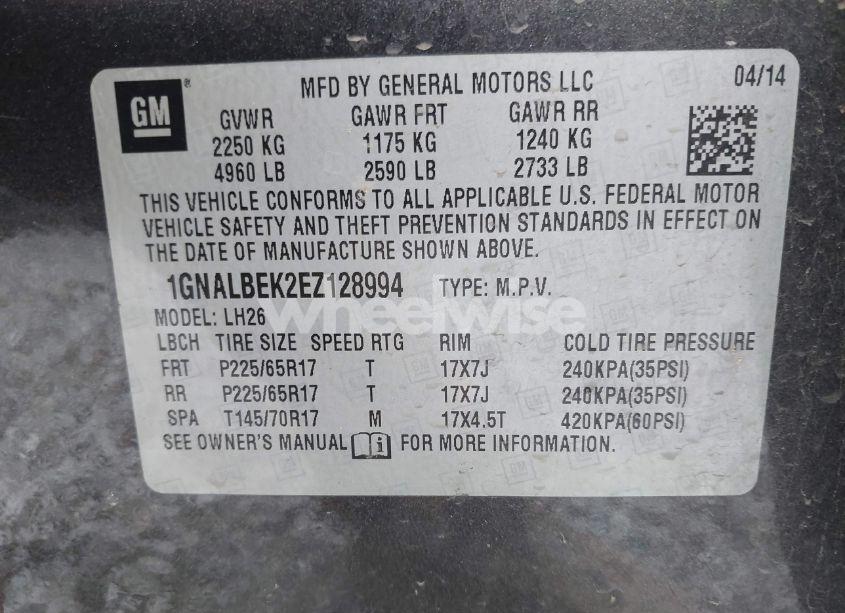 Photo 9 of 2014 Chevrolet Equinox 1LT (VIN 1GNALBEK2EZ128994)