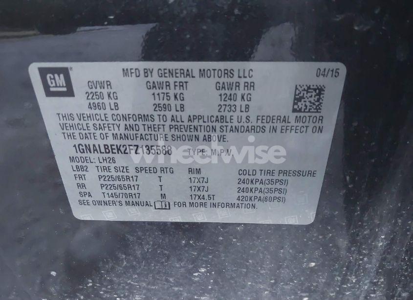 Photo 9 of 2015 Chevrolet Equinox 1LT (VIN 1GNALBEK2FZ135588)