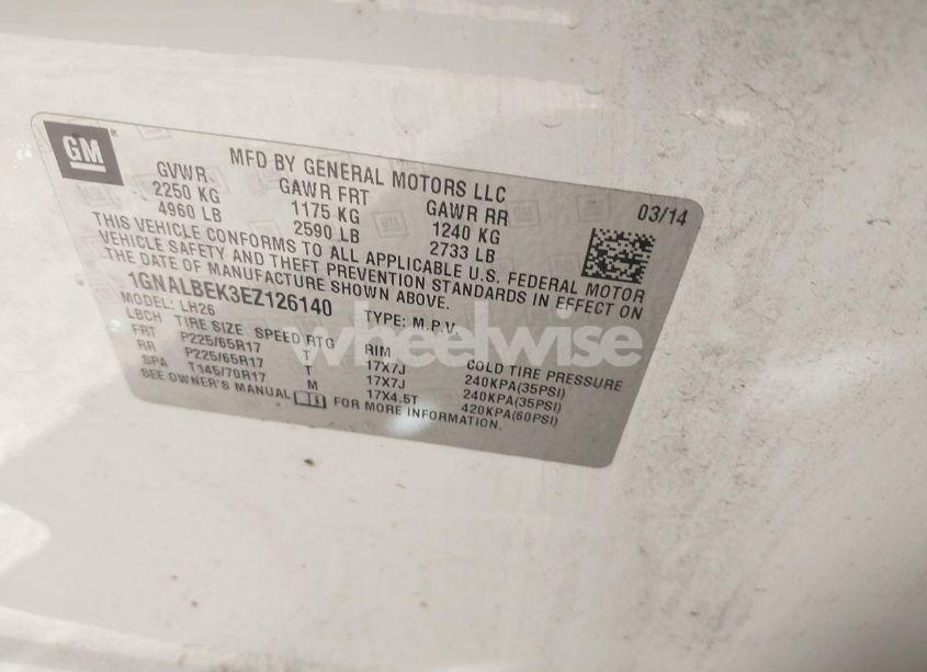 Photo 9 of 2014 Chevrolet Equinox 1LT (VIN 1GNALBEK3EZ126140)