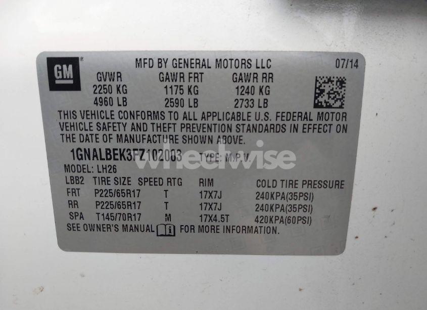Photo 9 of 2015 Chevrolet Equinox 1LT (VIN 1GNALBEK3FZ102003)