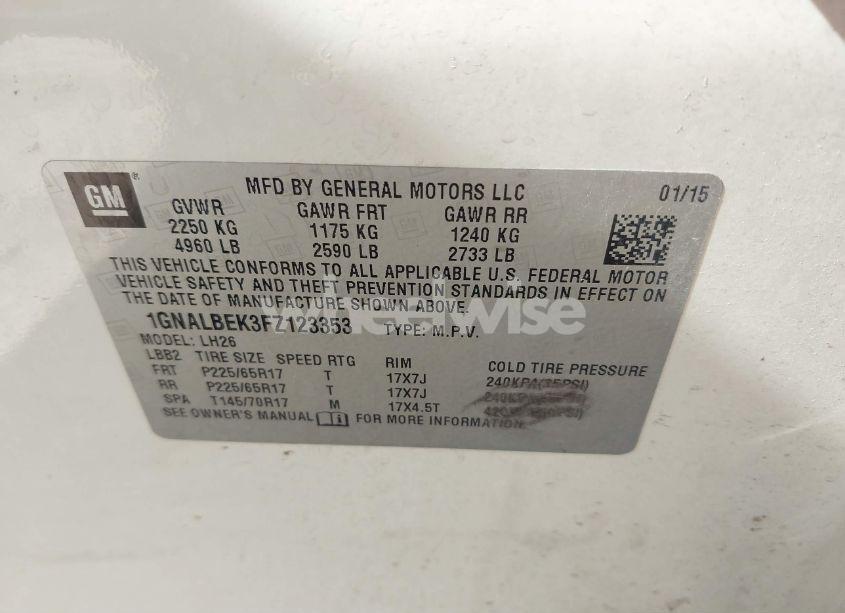 Photo 9 of 2015 Chevrolet Equinox 1LT (VIN 1GNALBEK3FZ123353)