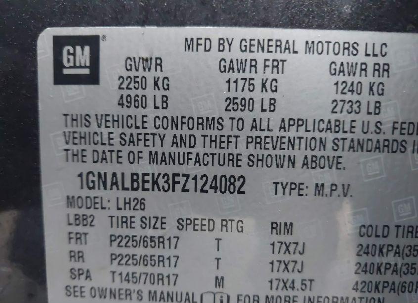 Photo 9 of 2015 Chevrolet Equinox 1LT (VIN 1GNALBEK3FZ124082)