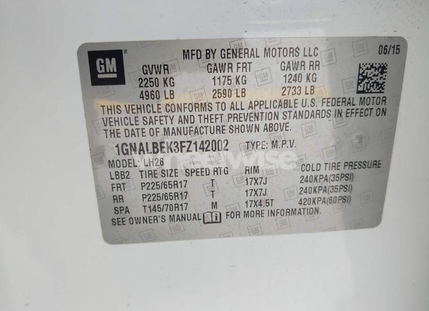 Photo 9 of 2015 Chevrolet Equinox 1LT (VIN 1GNALBEK3FZ142002)