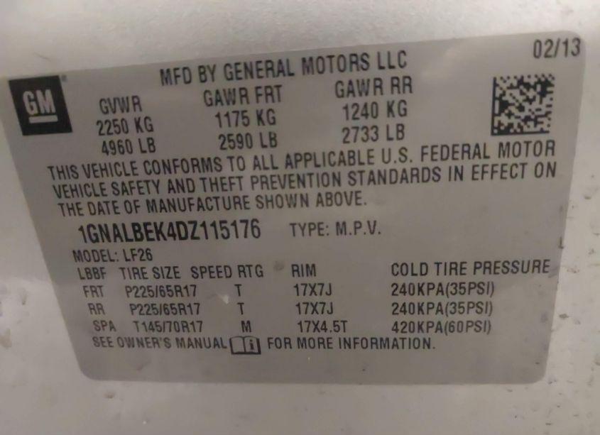 Photo 9 of 2013 Chevrolet Equinox (VIN 1GNALBEK4DZ115176)