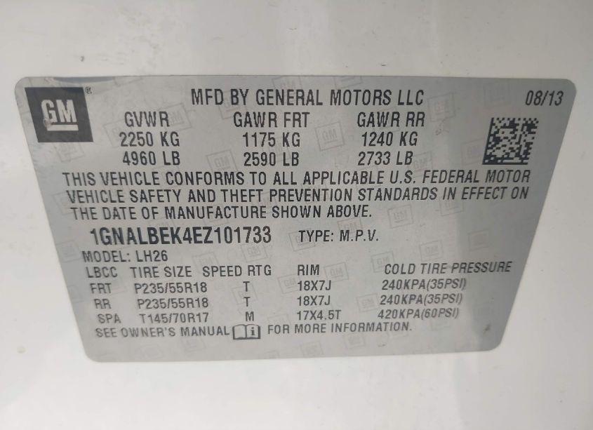 Photo 9 of 2014 Chevrolet Equinox 1LT (VIN 1GNALBEK4EZ101733)