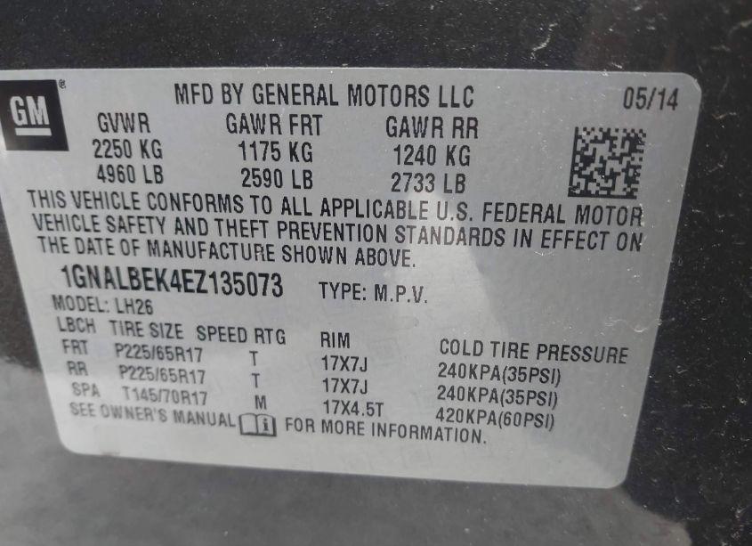 Photo 9 of 2014 Chevrolet Equinox 1LT (VIN 1GNALBEK4EZ135073)