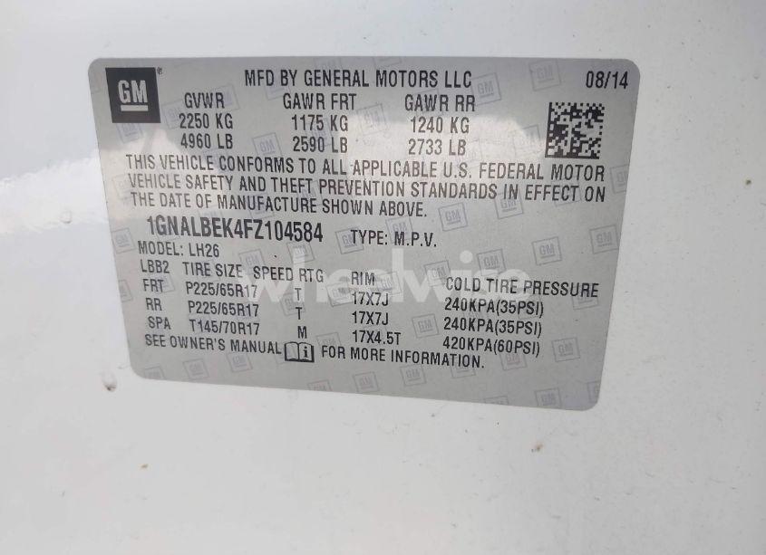 Photo 9 of 2015 Chevrolet Equinox 1LT (VIN 1GNALBEK4FZ104584)