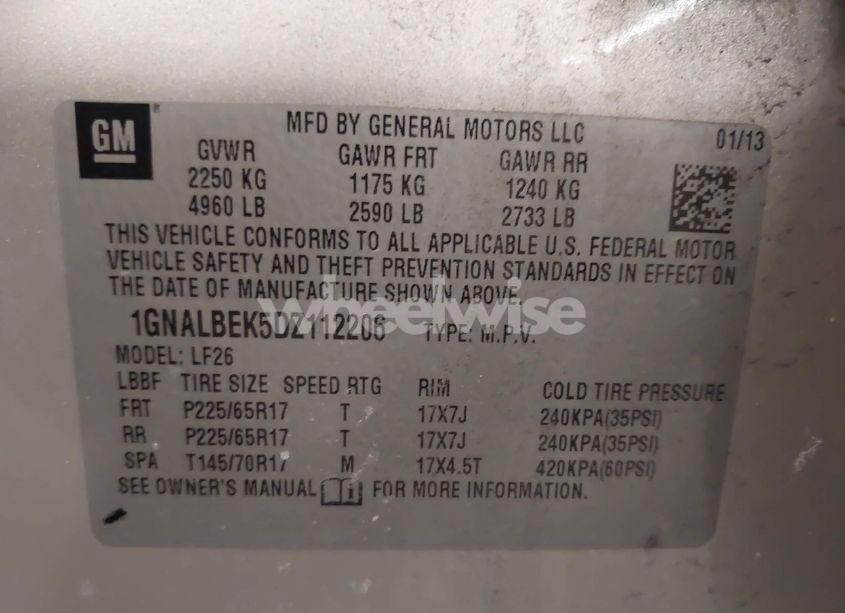 Photo 9 of 2013 Chevrolet Equinox LS (VIN 1GNALBEK5DZ112206)