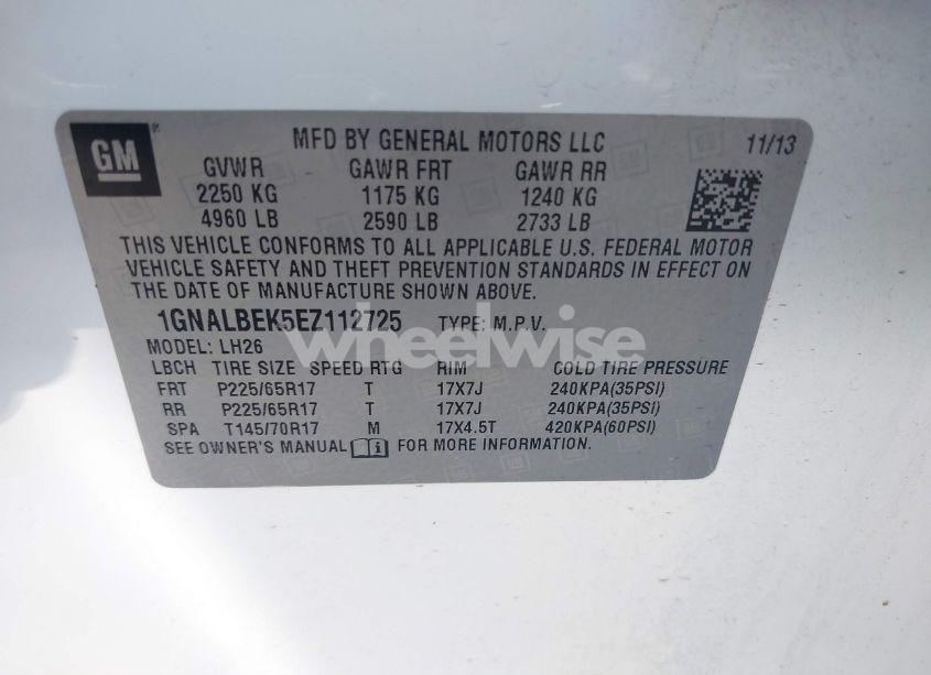 Photo 9 of 2014 Chevrolet Equinox 1LT (VIN 1GNALBEK5EZ112725)