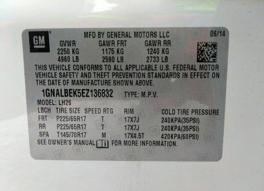 Photo 9 of 2014 Chevrolet Equinox 1LT (VIN 1GNALBEK5EZ136832)