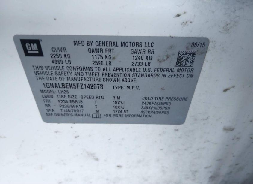 Photo 9 of 2015 Chevrolet Equinox 1LT (VIN 1GNALBEK5FZ142678)