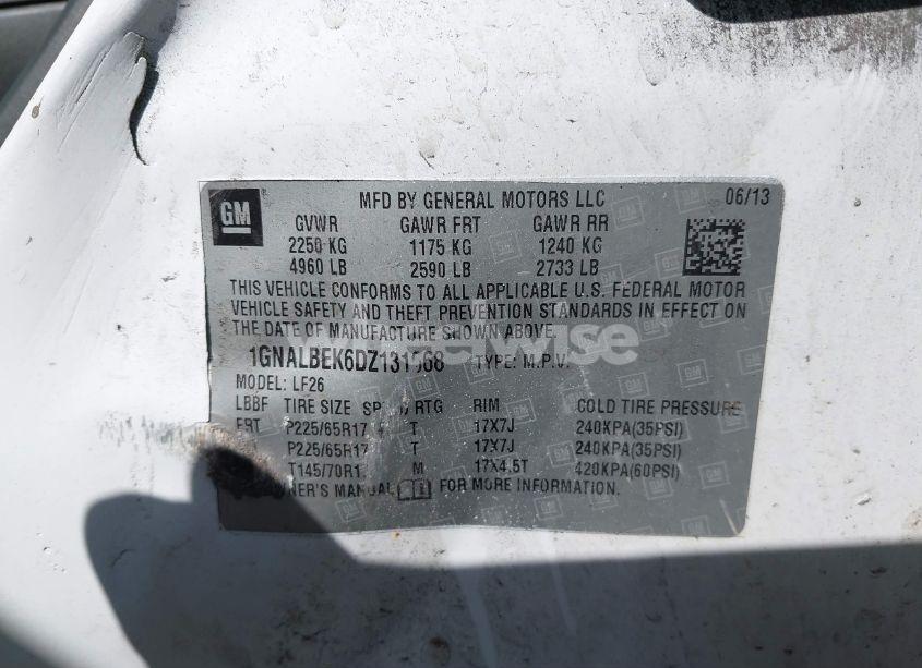 Photo 9 of 2013 Chevrolet Equinox LS (VIN 1GNALBEK6DZ131668)