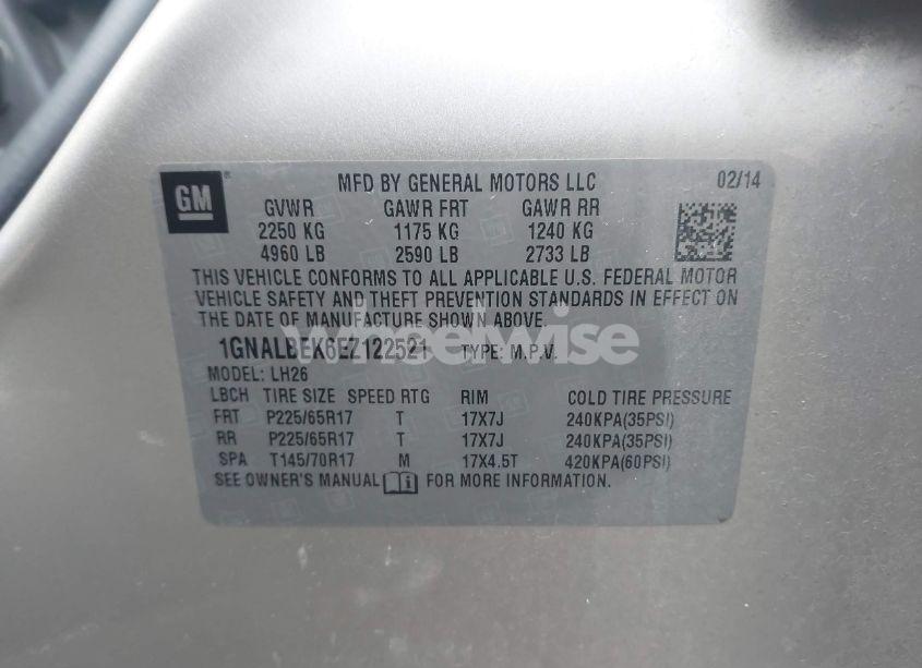 Photo 9 of 2014 Chevrolet Equinox 1LT (VIN 1GNALBEK6EZ122521)