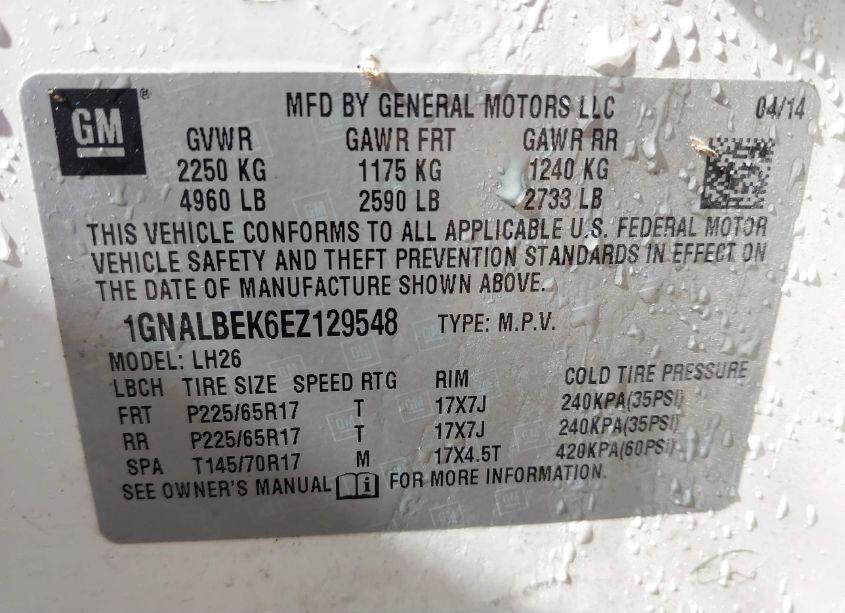 Photo 9 of 2014 Chevrolet Equinox 1LT (VIN 1GNALBEK6EZ129548)