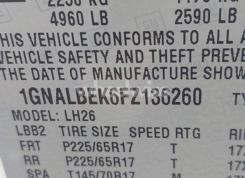 Photo 9 of 2015 Chevrolet Equinox 1LT (VIN 1GNALBEK6FZ136260)