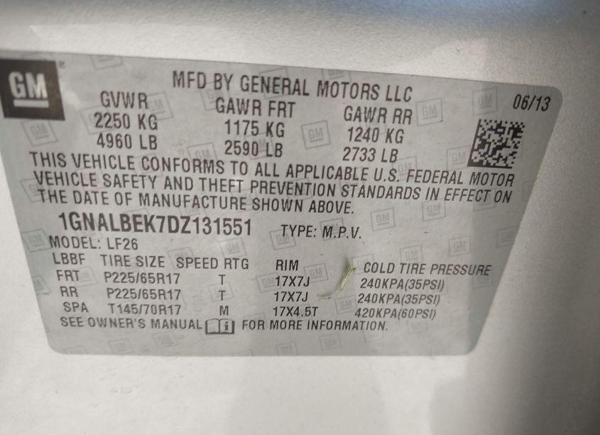 Photo 9 of 2013 Chevrolet Equinox LS (VIN 1GNALBEK7DZ131551)