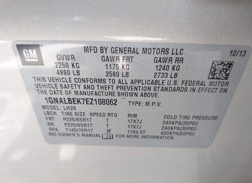 Photo 9 of 2014 Chevrolet Equinox 1LT (VIN 1GNALBEK7EZ108062)