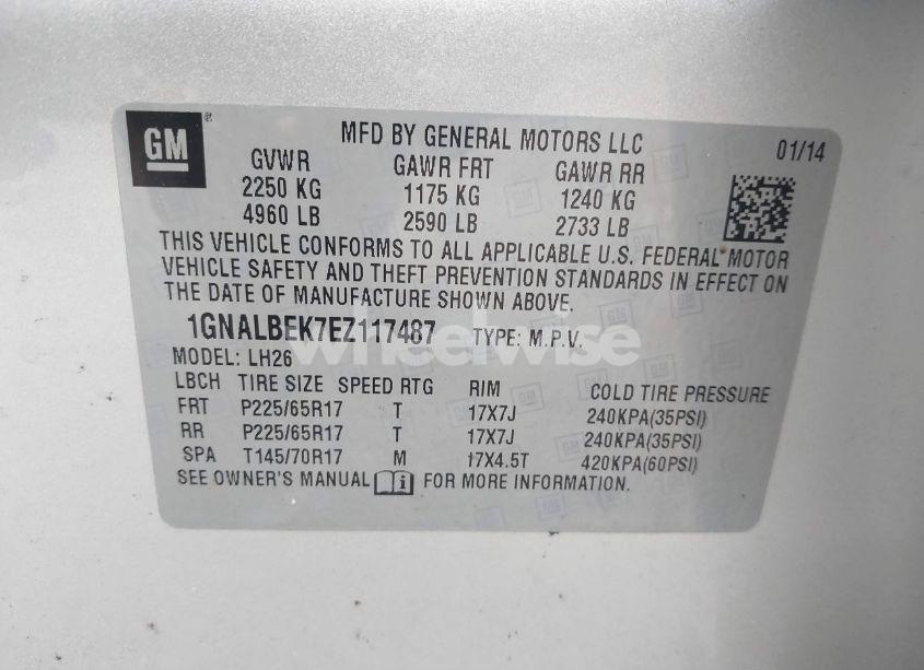 Photo 9 of 2014 Chevrolet Equinox 1LT (VIN 1GNALBEK7EZ117487)