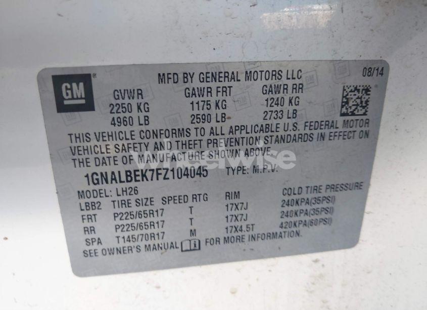 Photo 9 of 2015 Chevrolet Equinox 1LT (VIN 1GNALBEK7FZ104045)