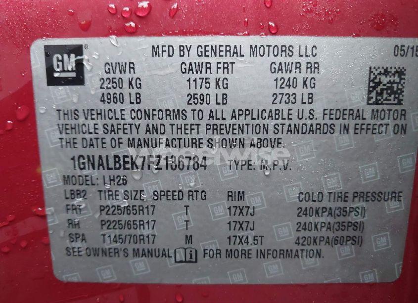 Photo 9 of 2015 Chevrolet Equinox 1LT (VIN 1GNALBEK7FZ136784)