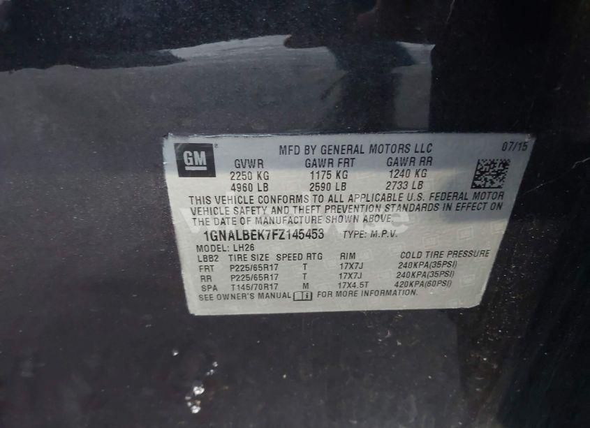 Photo 9 of 2015 Chevrolet Equinox 1LT (VIN 1GNALBEK7FZ145453)