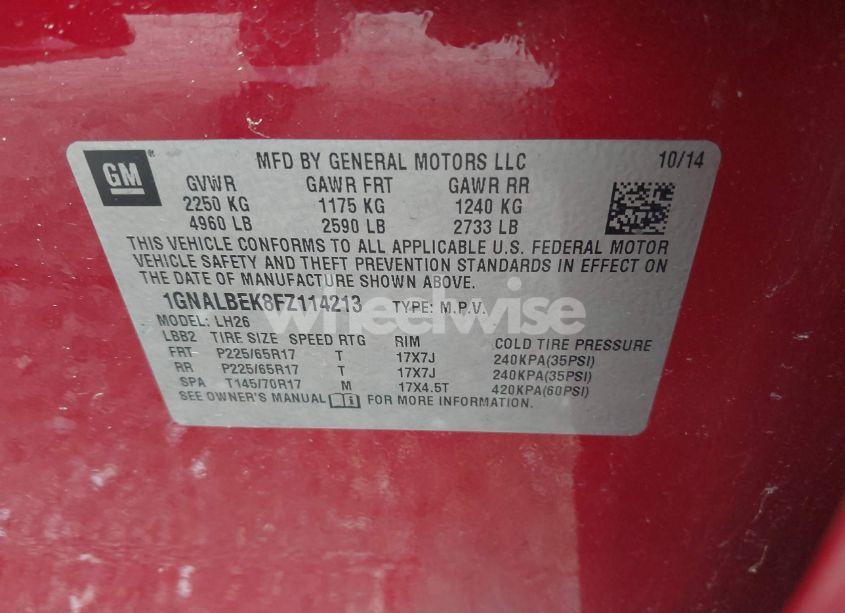 Photo 9 of 2015 Chevrolet Equinox 1LT (VIN 1GNALBEK8FZ114213)