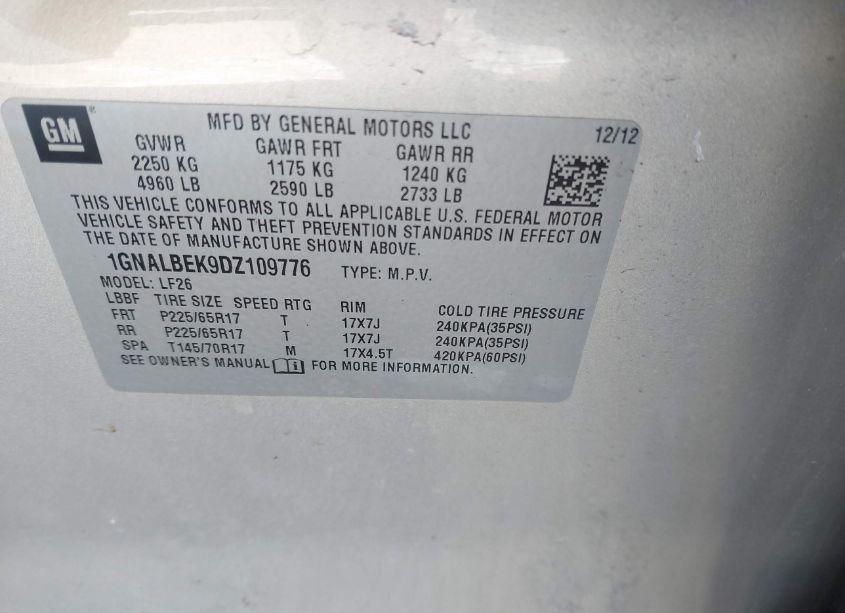 Photo 9 of 2013 Chevrolet Equinox LS (VIN 1GNALBEK9DZ109776)