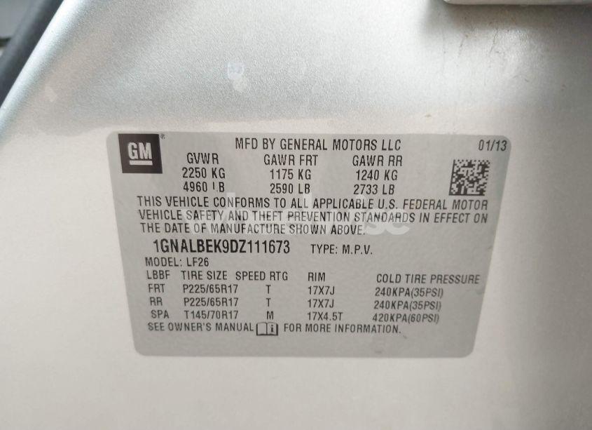 Photo 9 of 2013 Chevrolet Equinox LS (VIN 1GNALBEK9DZ111673)