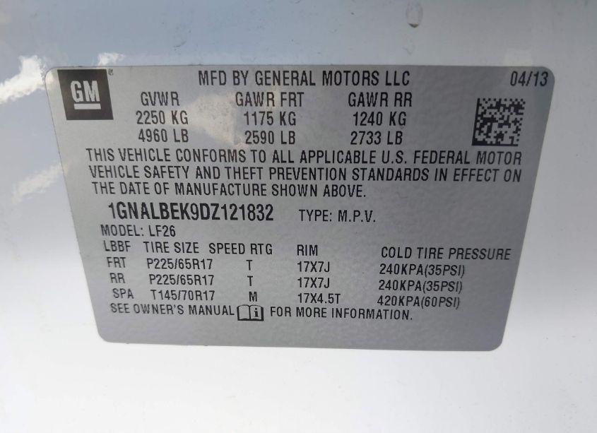 Photo 9 of 2013 Chevrolet Equinox LS (VIN 1GNALBEK9DZ121832)