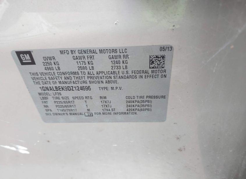 Photo 9 of 2013 Chevrolet Equinox LS (VIN 1GNALBEK9DZ124696)