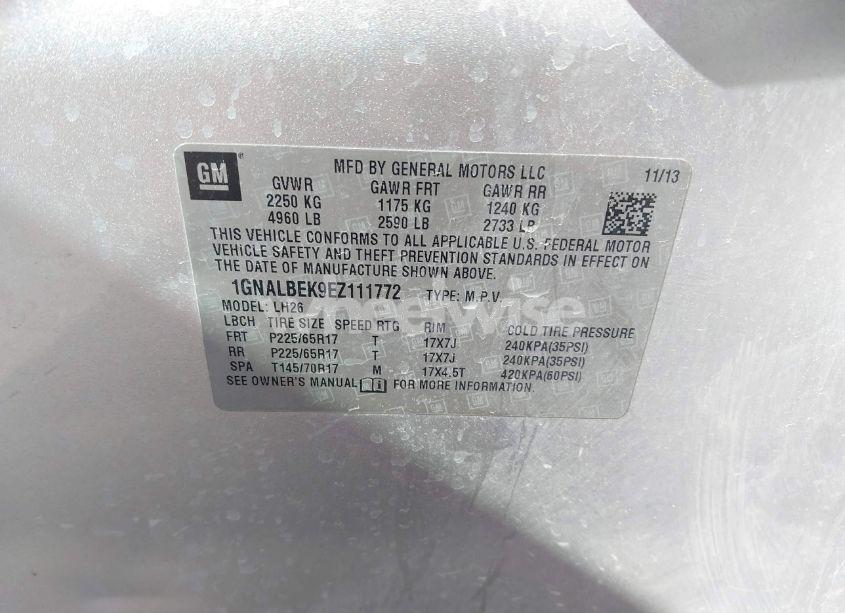 Photo 9 of 2014 Chevrolet Equinox 1LT (VIN 1GNALBEK9EZ111772)