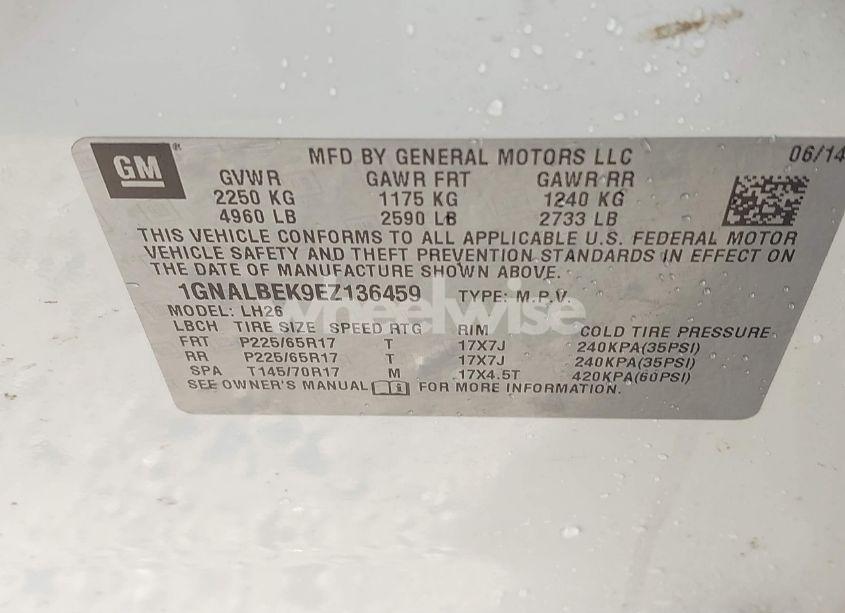 Photo 9 of 2014 Chevrolet Equinox 1LT (VIN 1GNALBEK9EZ136459)