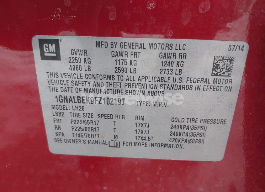 Photo 9 of 2015 Chevrolet Equinox 1LT (VIN 1GNALBEK9FZ102197)