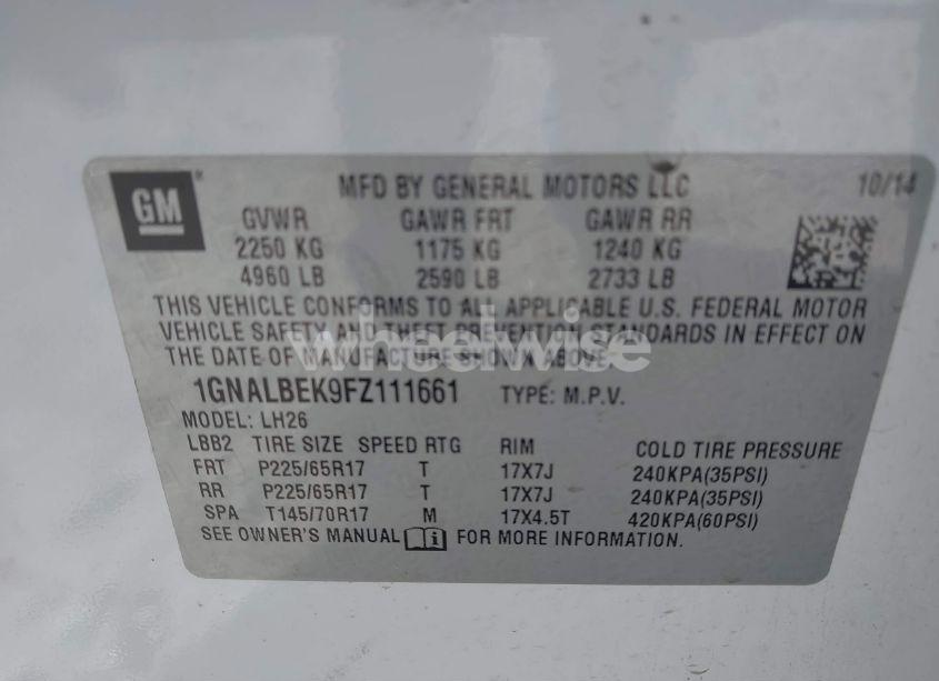 Photo 9 of 2015 Chevrolet Equinox 1LT (VIN 1GNALBEK9FZ111661)