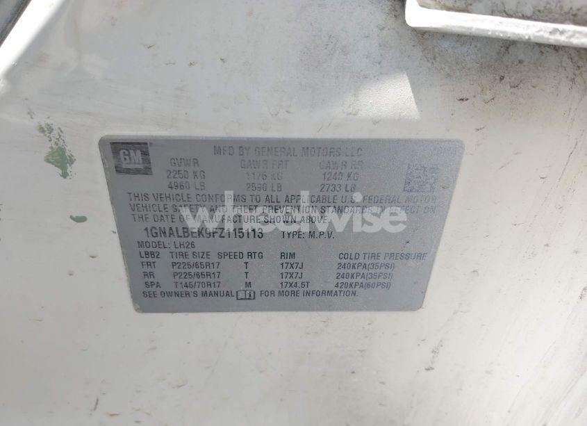 Photo 9 of 2015 Chevrolet Equinox 1LT (VIN 1GNALBEK9FZ115113)