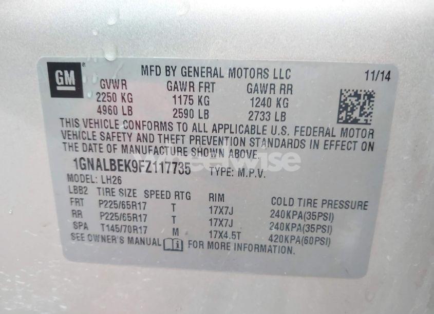 Photo 9 of 2015 Chevrolet Equinox 1LT (VIN 1GNALBEK9FZ117735)