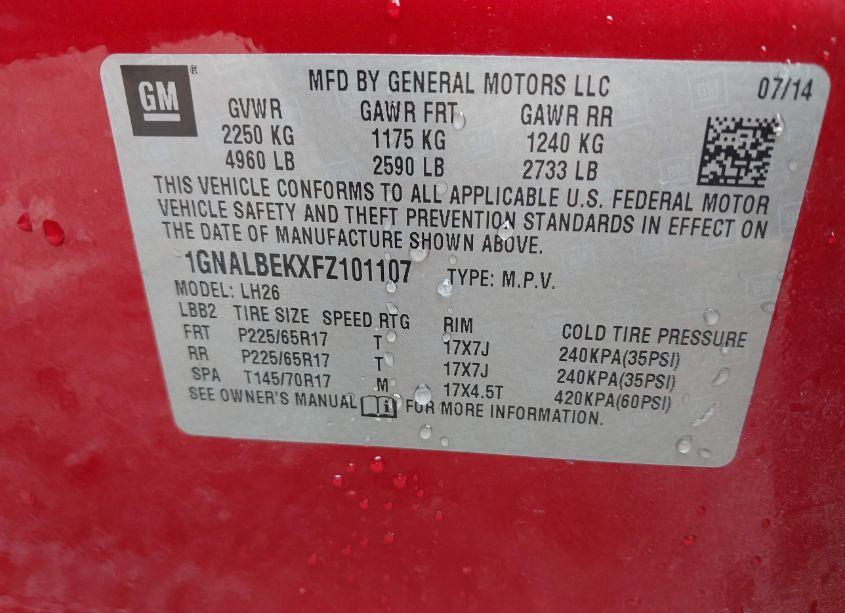 Photo 9 of 2015 Chevrolet Equinox 1LT (VIN 1GNALBEKXFZ101107)