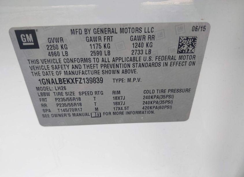 Photo 9 of 2015 Chevrolet Equinox 1LT (VIN 1GNALBEKXFZ139839)