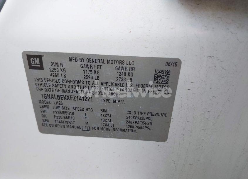 Photo 9 of 2015 Chevrolet Equinox 1LT (VIN 1GNALBEKXFZ141221)