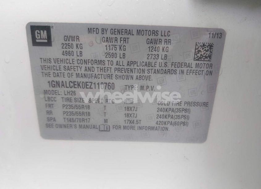 Photo 9 of 2014 Chevrolet Equinox 2LT (VIN 1GNALCEK0EZ110760)