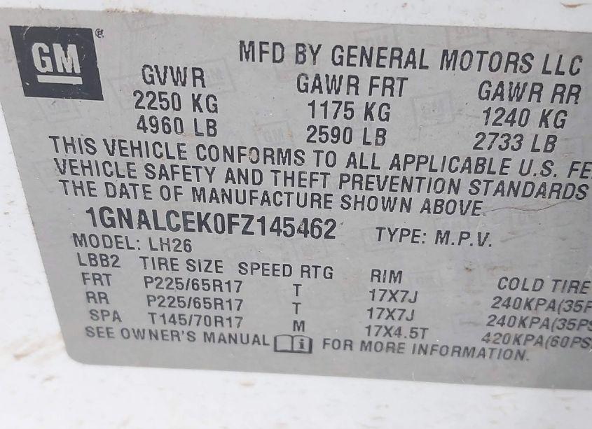 Photo 9 of 2015 Chevrolet Equinox 2LT (VIN 1GNALCEK0FZ145462)