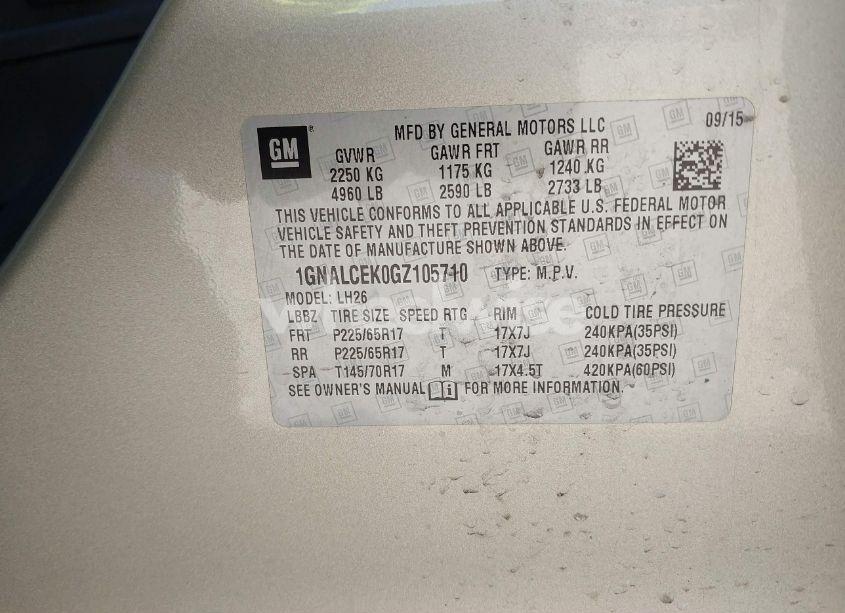 Photo 9 of 2016 Chevrolet Equinox LT (VIN 1GNALCEK0GZ105710)