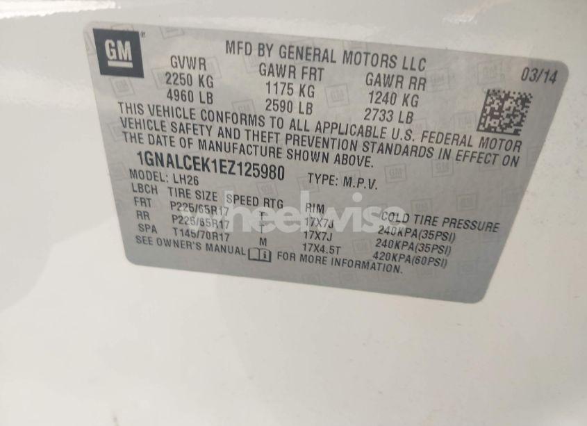 Photo 9 of 2014 Chevrolet Equinox 2LT (VIN 1GNALCEK1EZ125980)