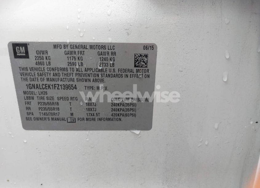 Photo 9 of 2015 Chevrolet Equinox 2LT (VIN 1GNALCEK1FZ139654)