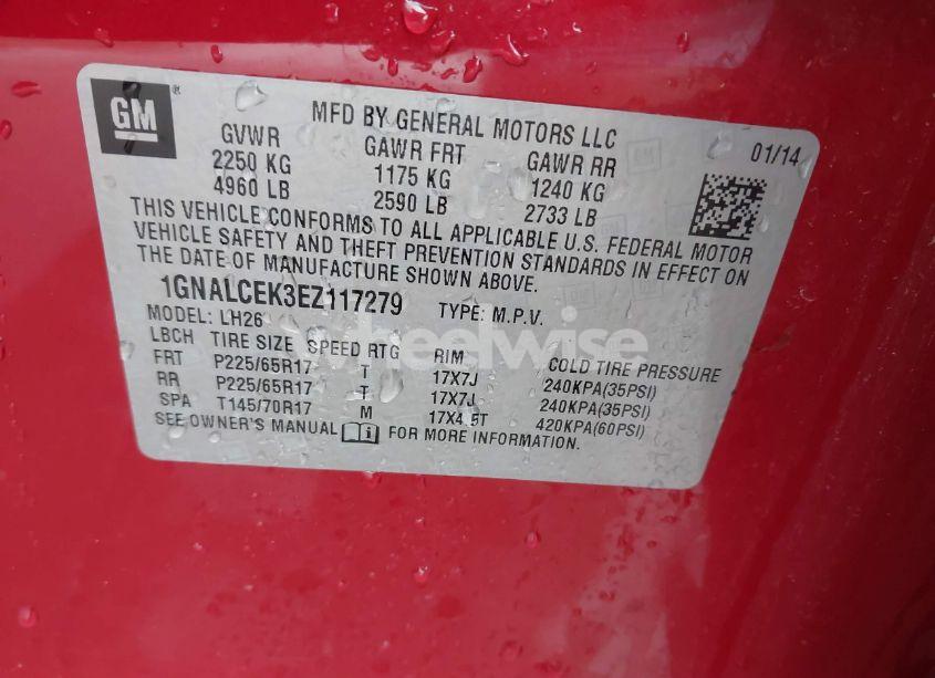 Photo 9 of 2014 Chevrolet Equinox 2LT (VIN 1GNALCEK3EZ117279)