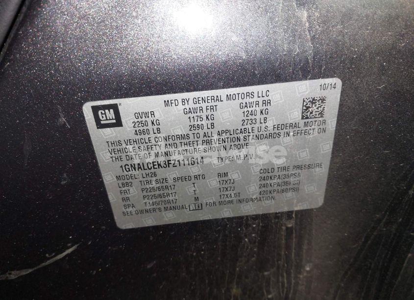 Photo 9 of 2015 Chevrolet Equinox 2LT (VIN 1GNALCEK3FZ111614)