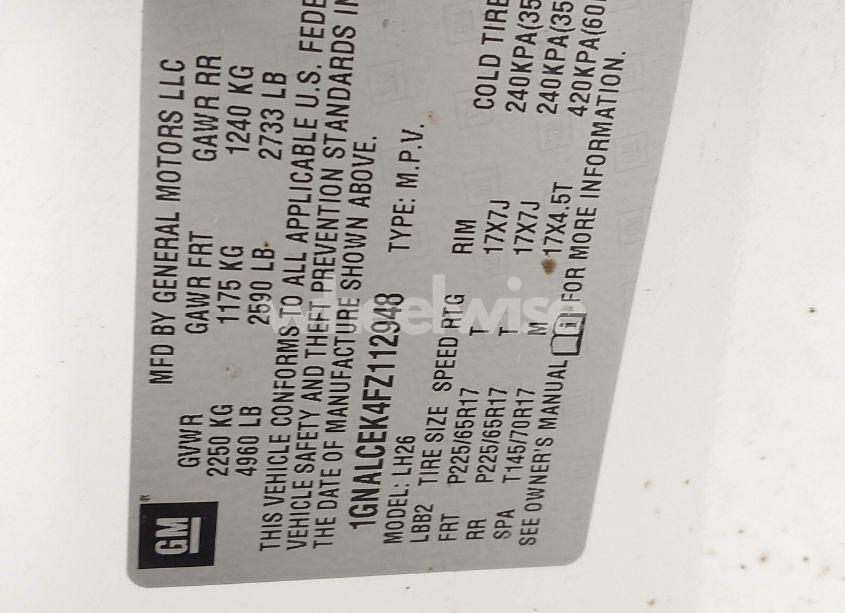 Photo 9 of 2015 Chevrolet Equinox 2LT (VIN 1GNALCEK4FZ112948)