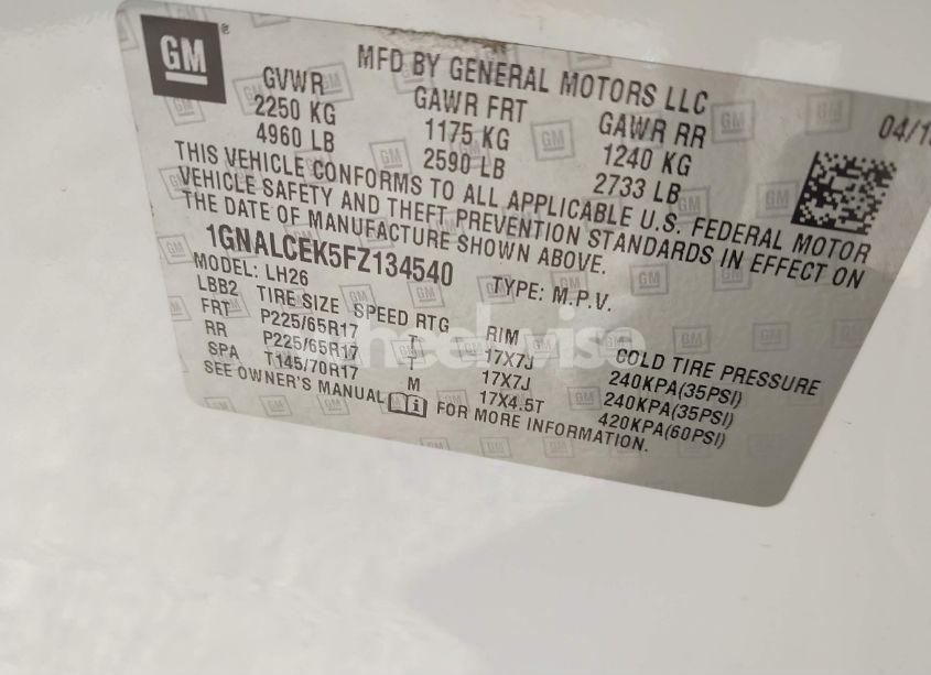 Photo 9 of 2015 Chevrolet Equinox 2LT (VIN 1GNALCEK5FZ134540)