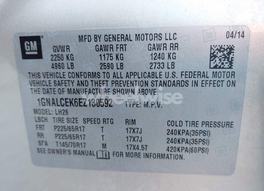 Photo 9 of 2014 Chevrolet Equinox 2LT (VIN 1GNALCEK6EZ130592)